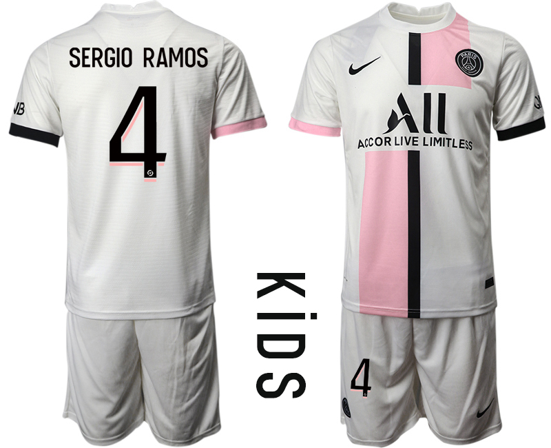 Youth 2021-2022 Club Paris St German away white #4 Soccer Jersey